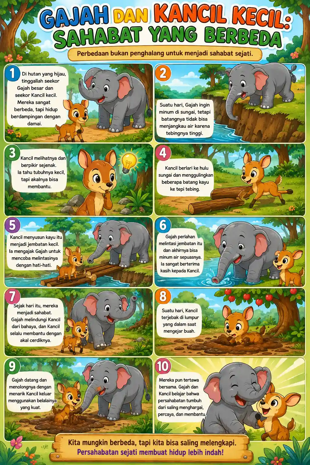[BISA COD] Poster Dinding Aesthetic Gajah & Kancil - Dekorasi Kamar Anak Lucu & Edukatif