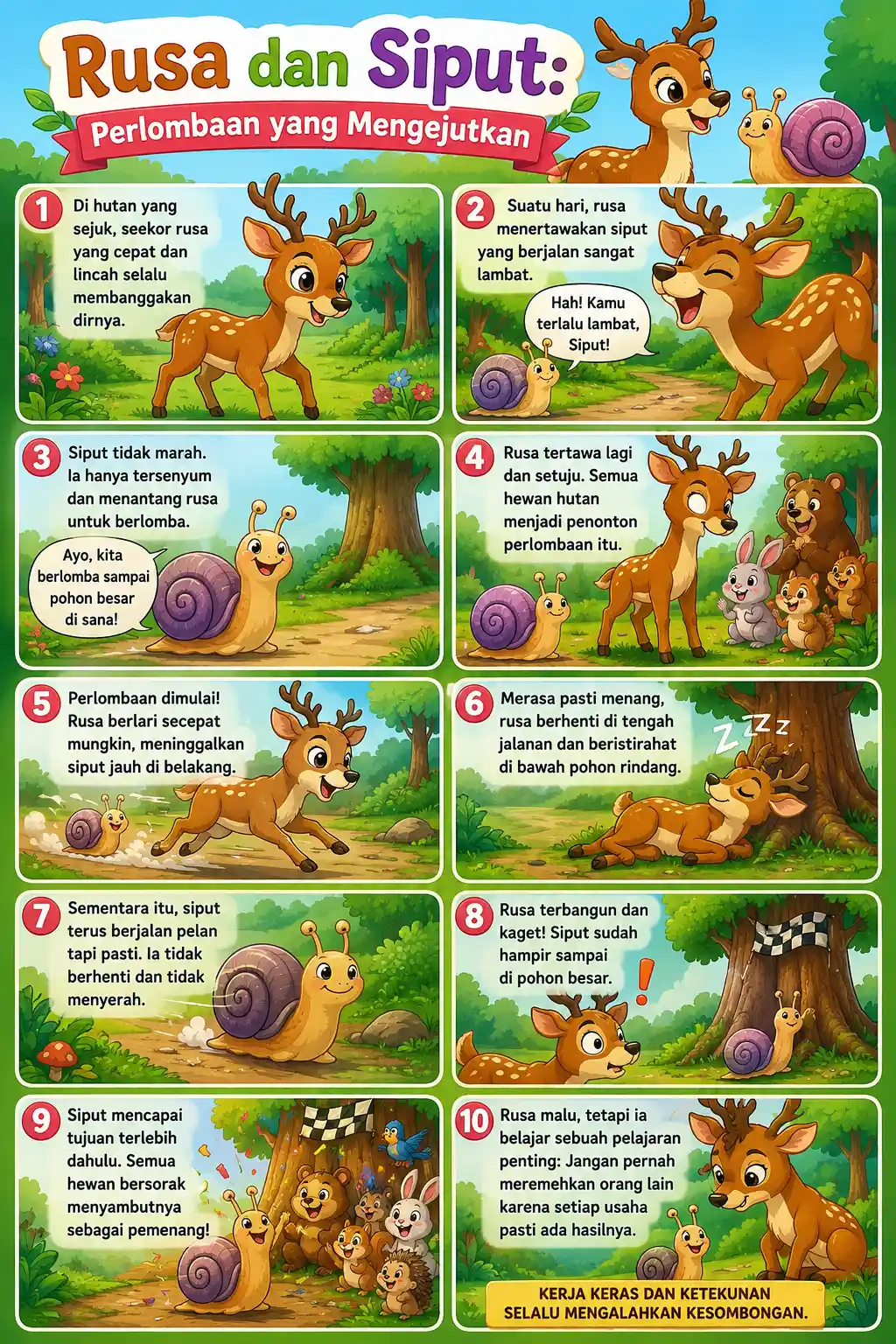 Poster Edukasi Anak Dongeng Rusa dan Siput - Hiasan Dinding Kamar Anak A3+ Murah