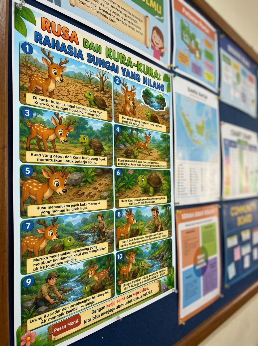 Wall Decor Aesthetic Poster Rusa & Kura-Kura Hiasan Dinding Minimalis Kamar Anak