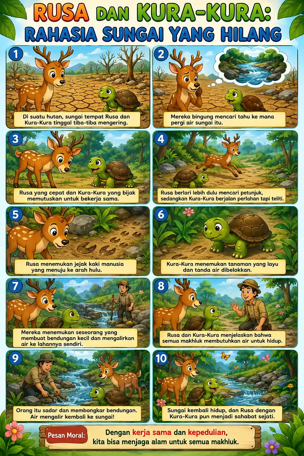 Wall Decor Aesthetic Poster Rusa & Kura-Kura Hiasan Dinding Minimalis Kamar Anak