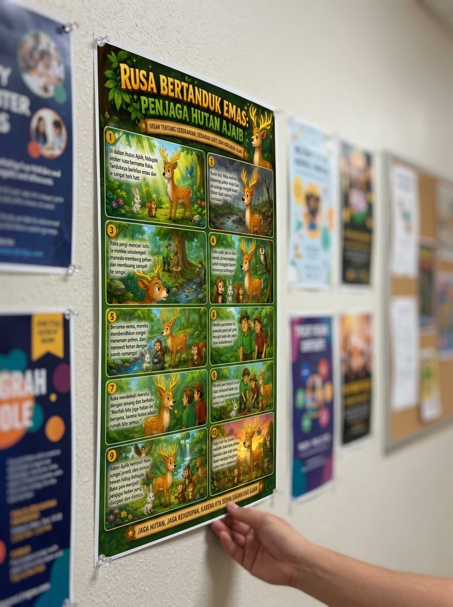 Poster Rusa Emas Penjaga Hutan Ajaib - Hiasan Dinding Ruang Tamu Modern - Dekorasi Aesthetic Nordic Style