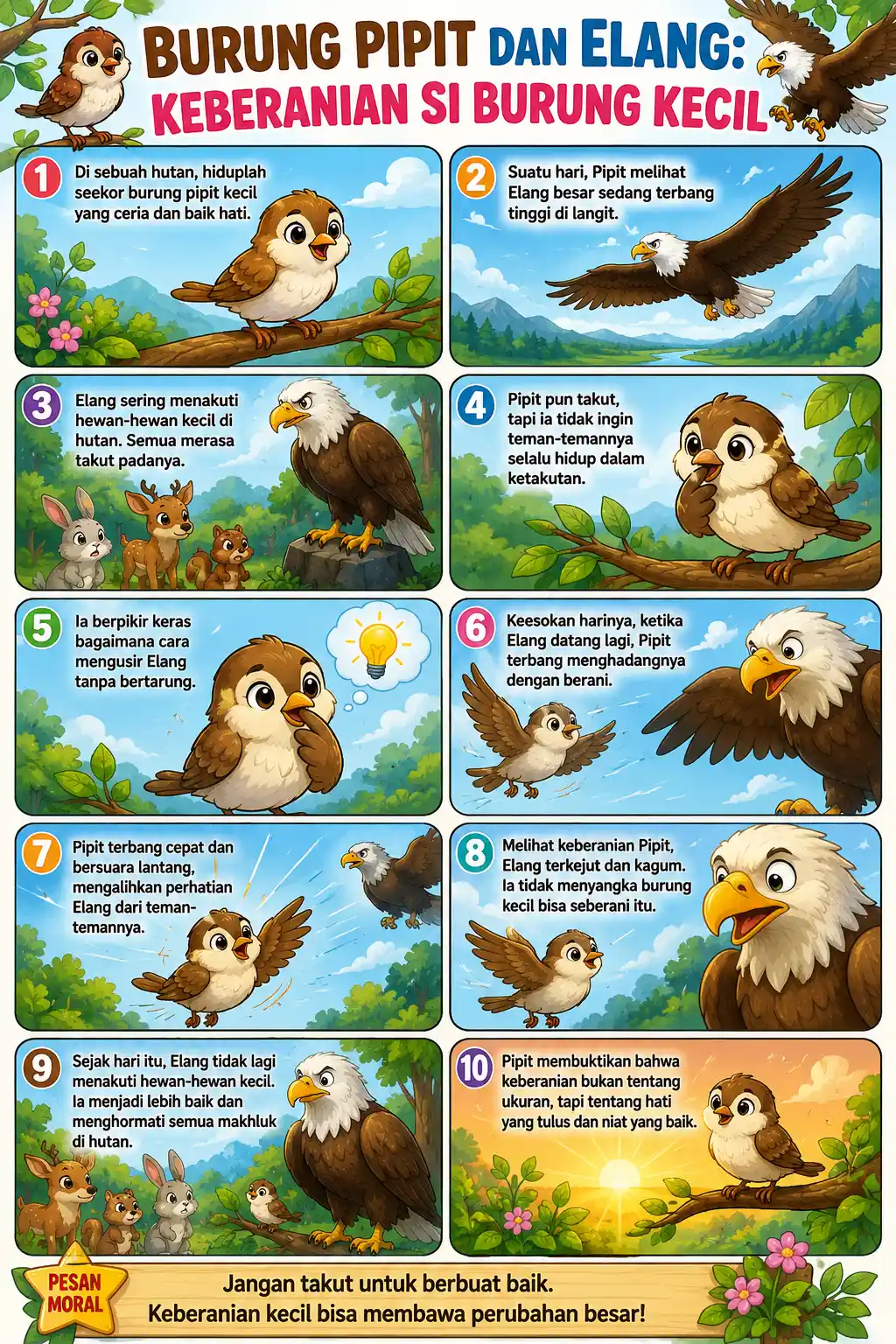 Poster Edukasi Anak Burung Pipit dan Elang Dekorasi Dinding Kamar Belajar Motivasi Keberanian Minimalis