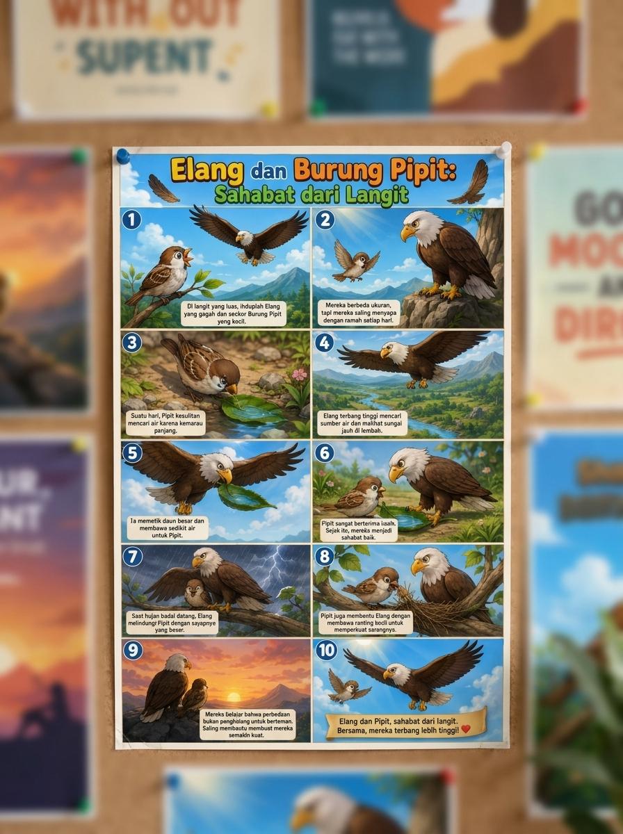 Poster Dinding Aesthetic Elang & Burung Pipit - Hiasan Kamar Anak Edukasi Wall Decor Minimalis Kualitas HD