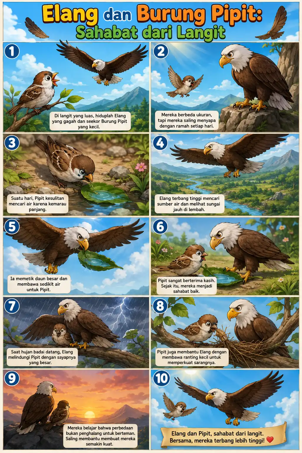 Poster Dinding Aesthetic Elang & Burung Pipit - Hiasan Kamar Anak Edukasi Wall Decor Minimalis Kualitas HD