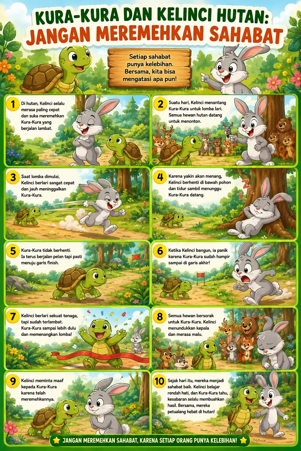 Poster Edukasi Anak Seri Fabel Kura-Kura dan Kelinci - Hiasan Dinding Kamar Aesthetic Murah