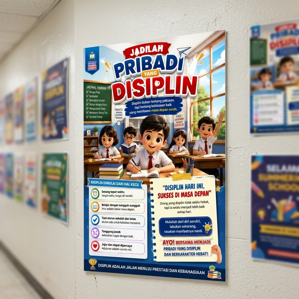 Pajangan Dinding Poster Motivasi Disiplin Dekorasi Kantor Rumah Minimalis - Terbaru