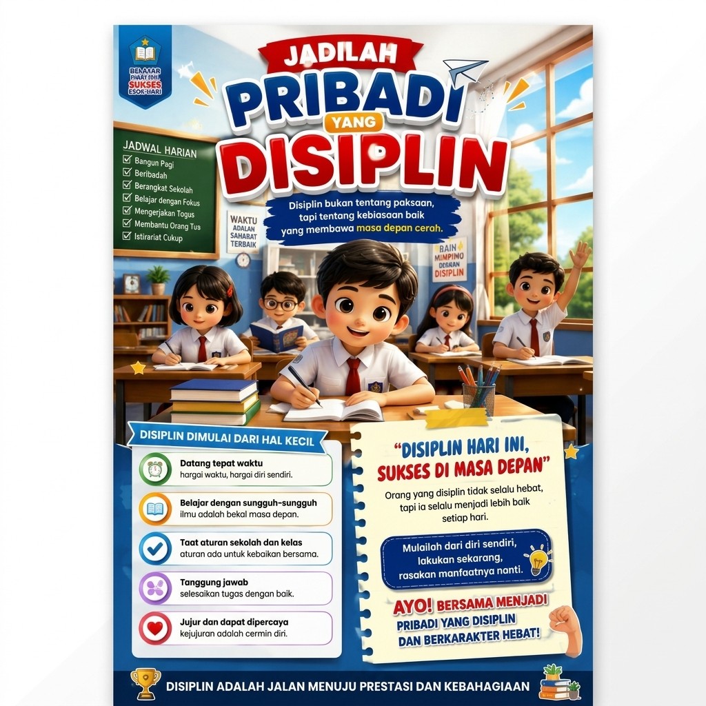 Pajangan Dinding Poster Motivasi Disiplin Dekorasi Kantor Rumah Minimalis - Terbaru