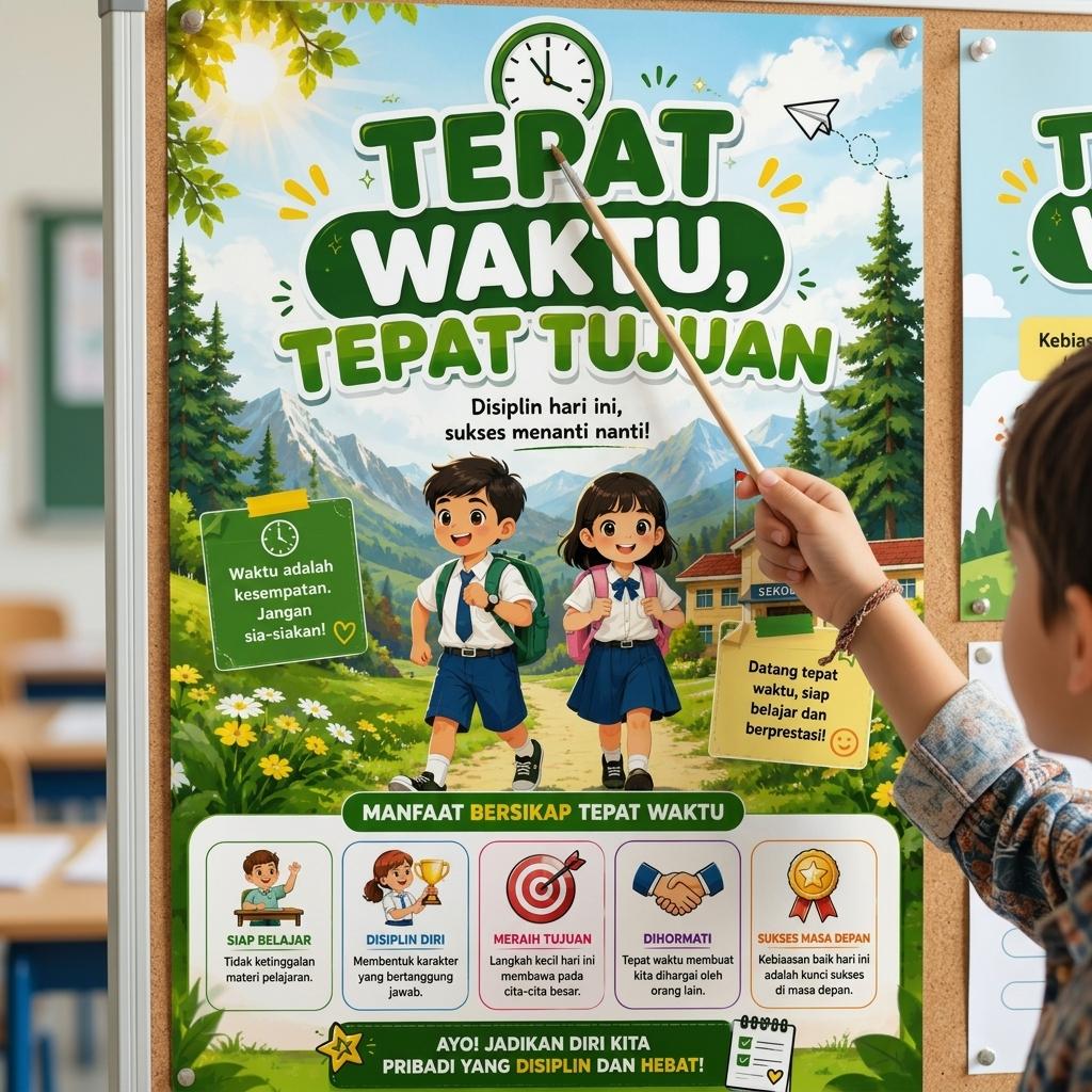 Poster Edukasi Kedisiplinan Tepat Waktu Tepat Tujuan Ukuran A3+ Hiasan Dinding Sekolah & Kantor