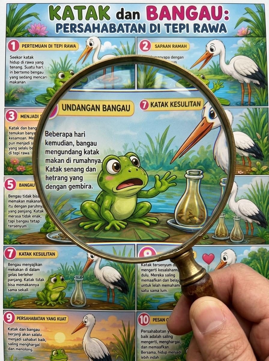 Poster Edukasi Anak Katak dan Bangau Pajangan Dinding Lucu Ukuran A3 A4