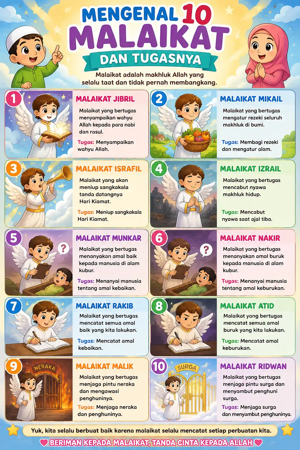 Poster Edukasi Anak Mengenal 10 Malaikat dan Tugasnya - Media Belajar Islami TK SD - Alat Peraga Dinding