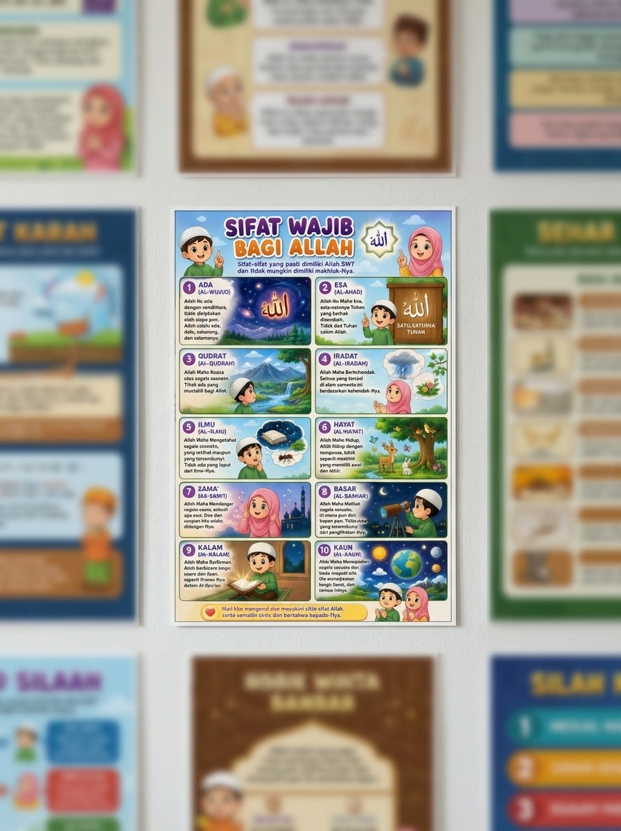 Poster Islami Sifat Wajib bagi Allah High Quality - Alat Peraga Pendidikan Agama Islam Anak TK SD