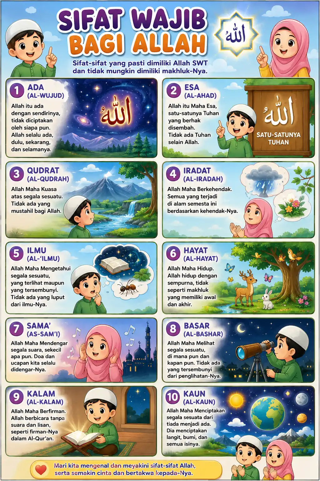 Poster Islami Sifat Wajib bagi Allah High Quality - Alat Peraga Pendidikan Agama Islam Anak TK SD