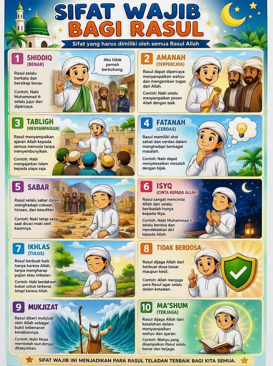 Poster Dinding Sifat Wajib Rasulullah SAW - Alat Peraga Edukasi Islam Madrasah TK SD - Bahan Tebal