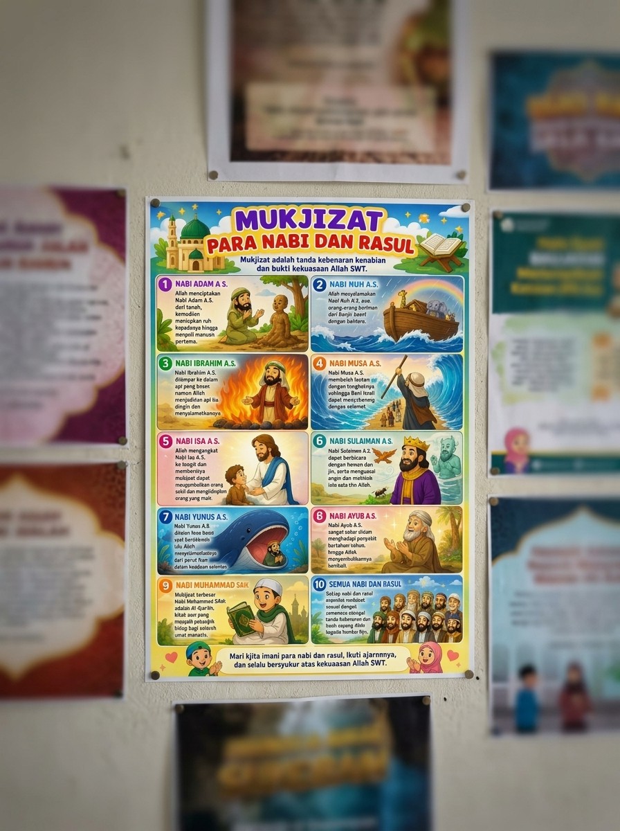 Poster 25 Mukjizat Nabi dan Rasul Terbaru - Alat Peraga Edukasi Islam Anak TK SD