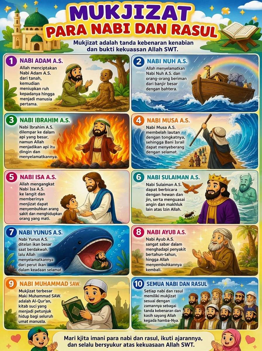 Poster 25 Mukjizat Nabi dan Rasul Terbaru - Alat Peraga Edukasi Islam Anak TK SD
