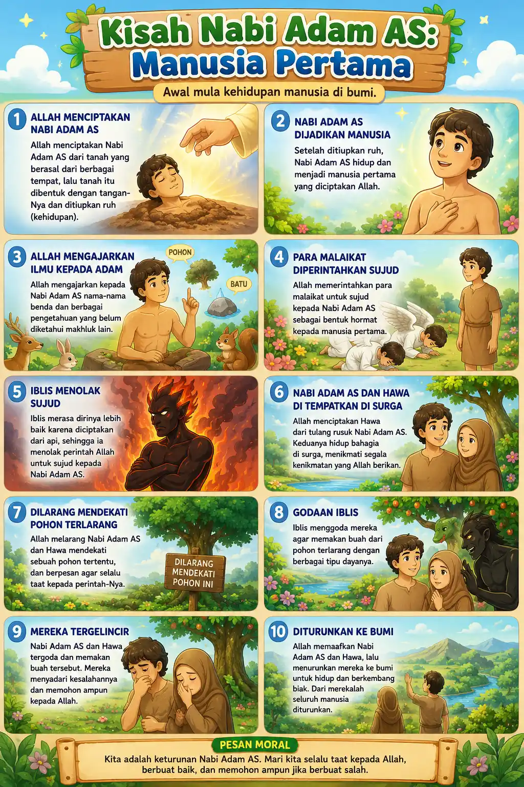 Poster Edukasi Anak Islami Kisah Nabi Adam AS Manusia Pertama - Dekorasi Dinding Kamar