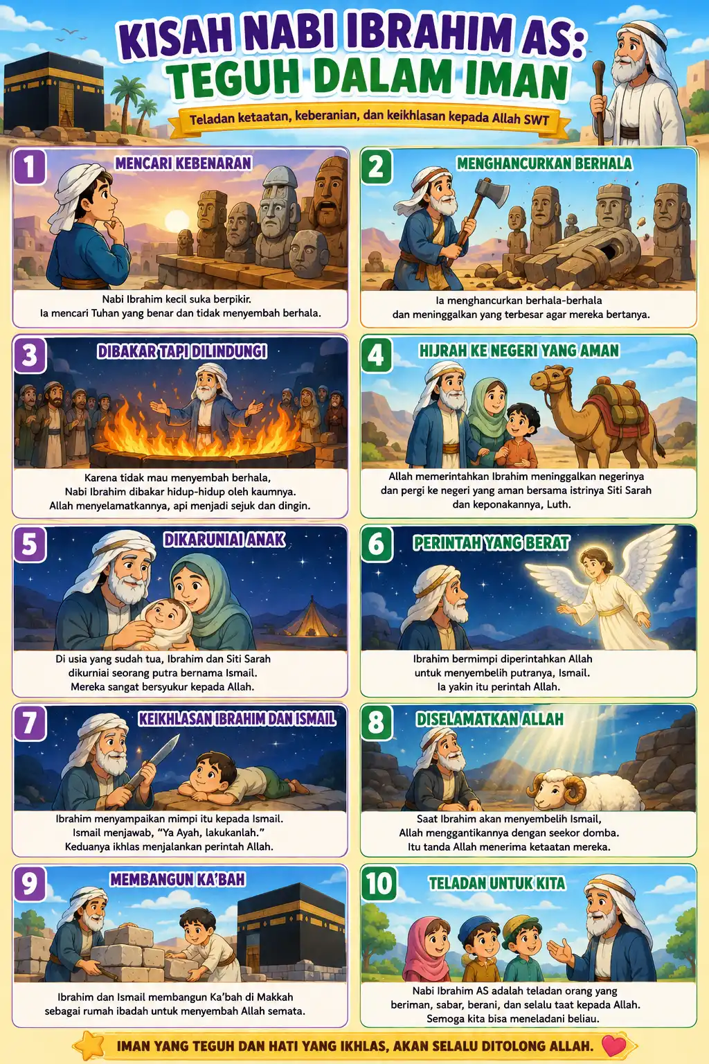 Poster Kisah Nabi Ibrahim AS - Dekorasi Dinding Islami Modern - Pajangan Edukasi Anak Muslim Aesthetic Terbaru
