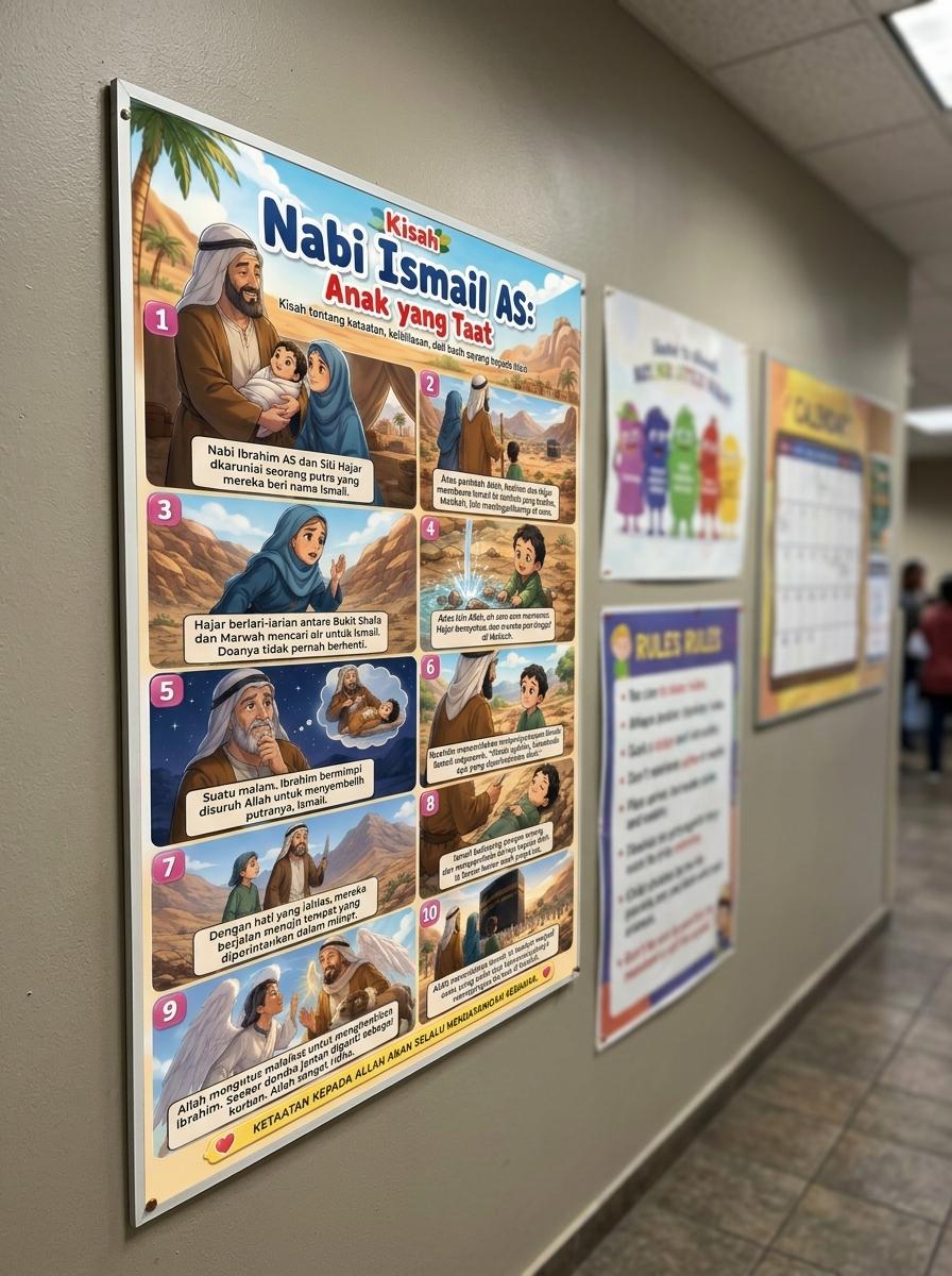 Poster Edukasi Anak Kisah Nabi Ismail AS - Pajangan Dinding Kamar Anak Islami - Media Belajar Anak Muslim Termurah
