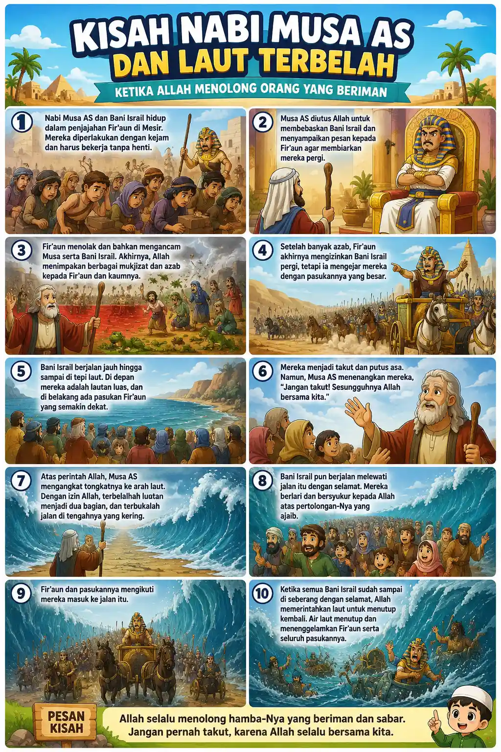 Hiasan Dinding Poster Kisah Nabi Musa AS Mukjizat Laut Terbelah Premium HD - Media Belajar Anak Muslim