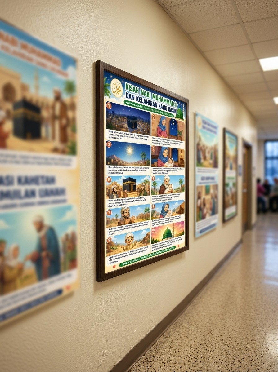 Poster Edukasi Anak Kisah Nabi Muhammad SAW Kelahiran Sang Rasul Hiasan Dinding Islami