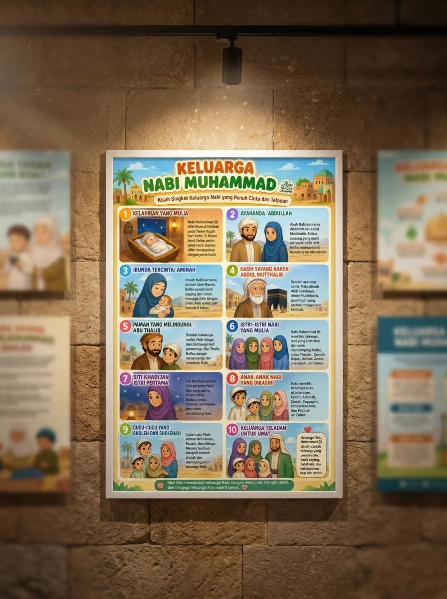 Poster Edukasi Silsilah Keluarga Nabi Muhammad SAW Dekorasi Dinding Anak Islami Premium