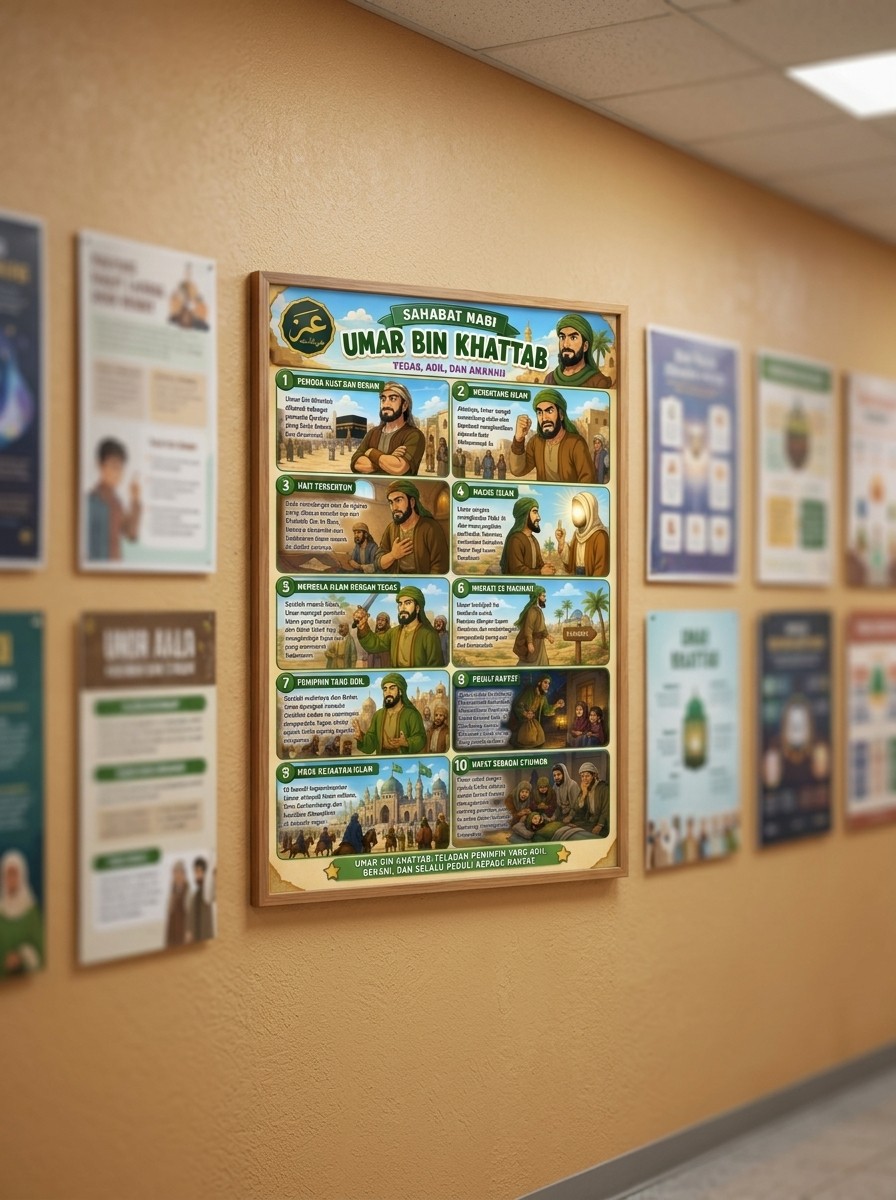 Poster Edukasi Islami Sahabat Nabi Umar bin Khattab Hiasan Dinding Kamar Anak - A3 High Quality