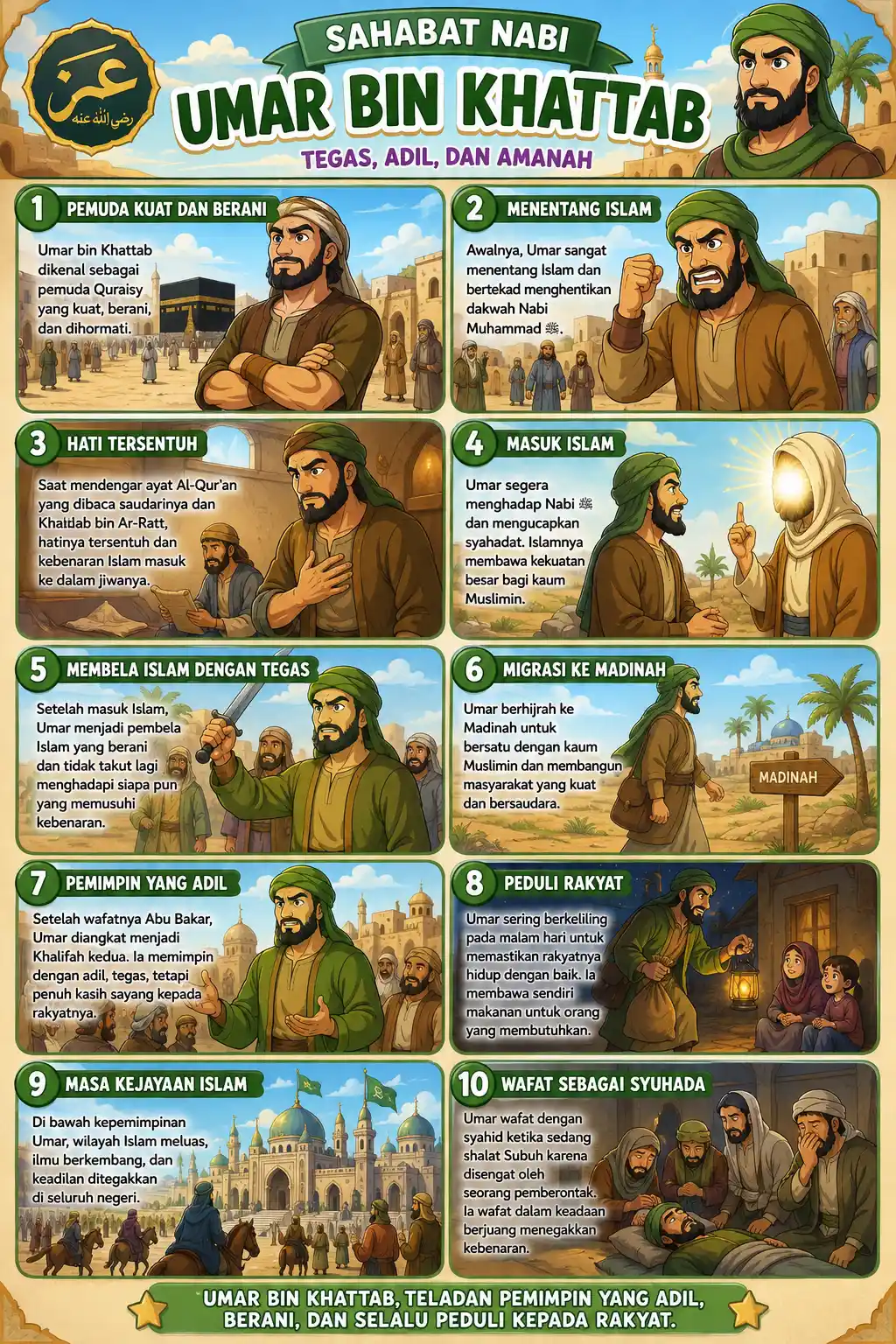 Poster Edukasi Islami Sahabat Nabi Umar bin Khattab Hiasan Dinding Kamar Anak - A3 High Quality