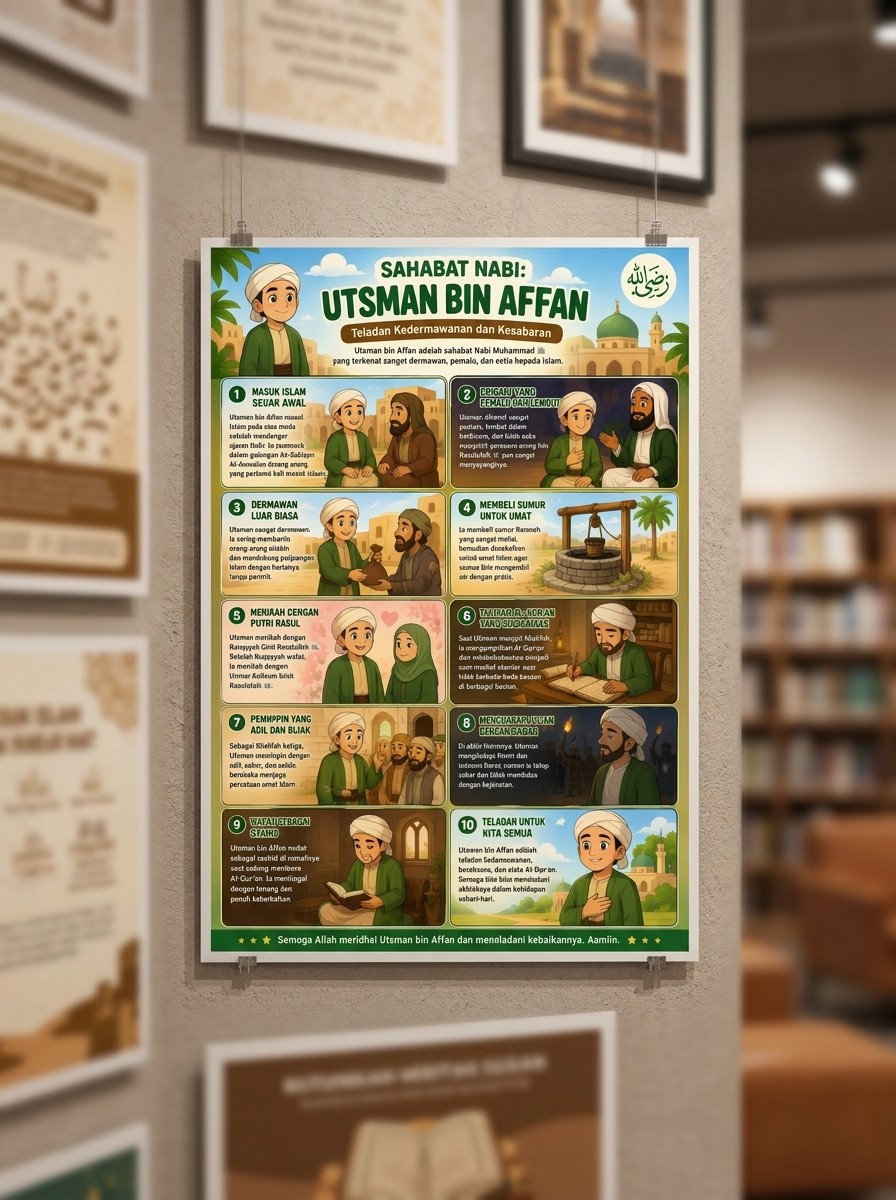 Poster Edukasi Anak Islami Sahabat Nabi Utsman Bin Affan Hiasan Dinding Wall Decor Aesthetic