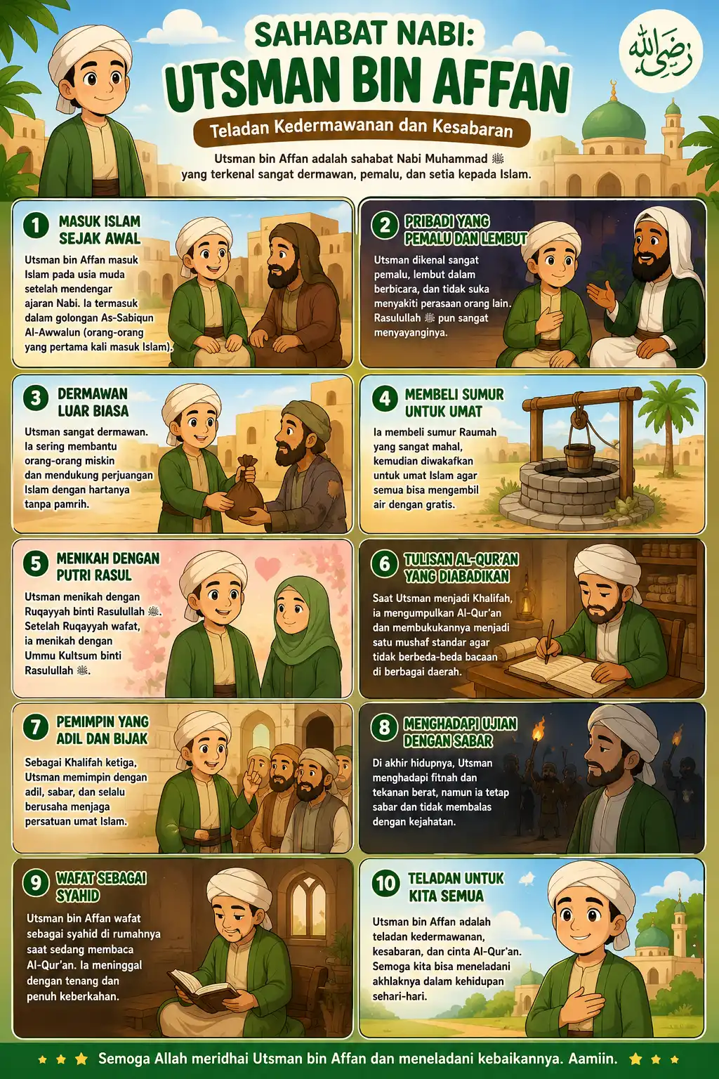 Poster Edukasi Anak Islami Sahabat Nabi Utsman Bin Affan Hiasan Dinding Wall Decor Aesthetic