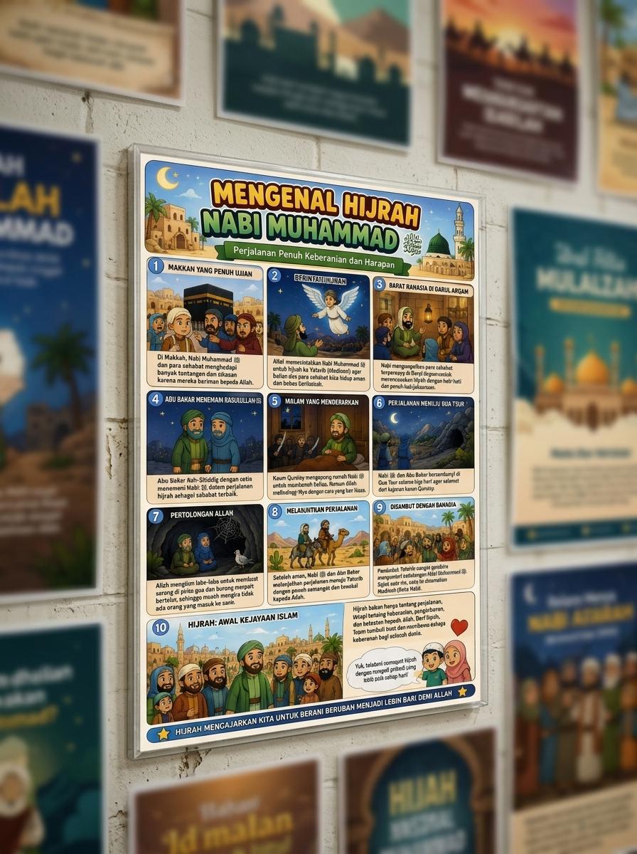 Poster Edukasi Anak Mengenal Hijrah Nabi Muhammad ‹ - Alat Peraga Sirah Nabawiyah Islami Premium