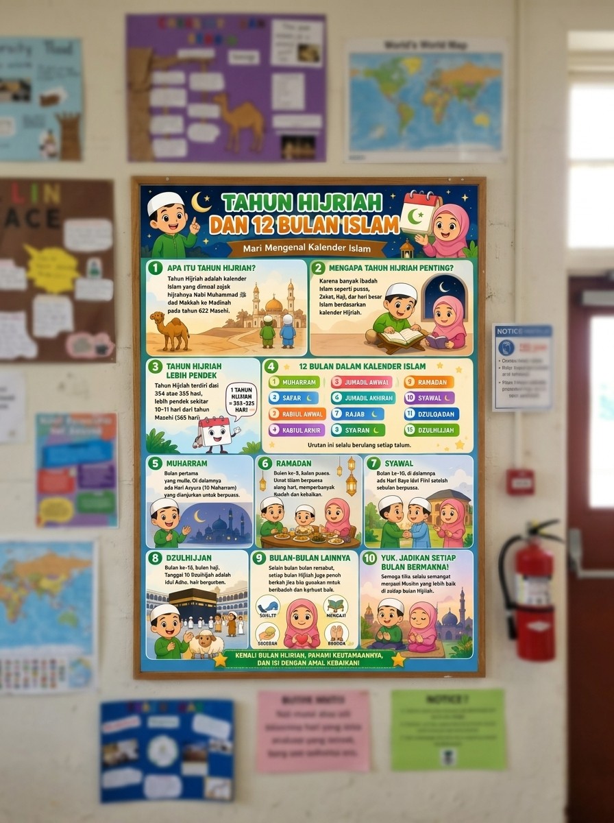 [TERMURAH] Poster 12 Bulan Islam Tahun Hijriah Alat Peraga Pendidikan Agama Islam TK SD