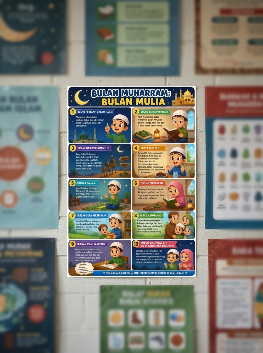 Poster Edukasi Anak Islam - Poster Bulan Muharram Bulan Mulia - Dekorasi Dinding Sekolah & Kamar