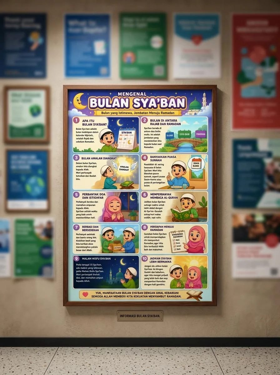 Poster Edukasi Anak Mengenal Bulan Sya'ban Keutamaan Amalan Sholeh