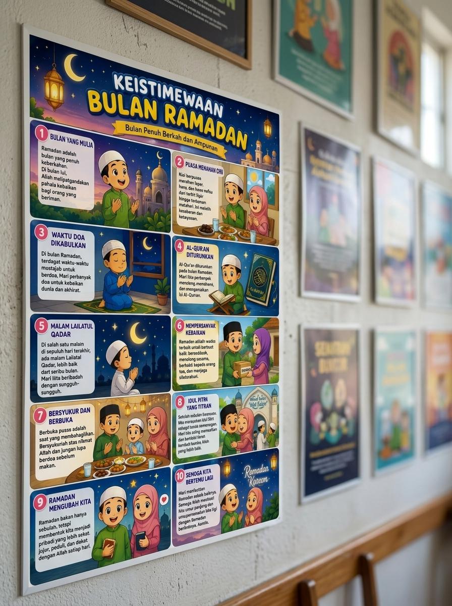 Poster Edukasi Anak Muslim Keistimewaan Bulan Ramadan Hiasan Dinding Islami Aesthetic Promo Termurah