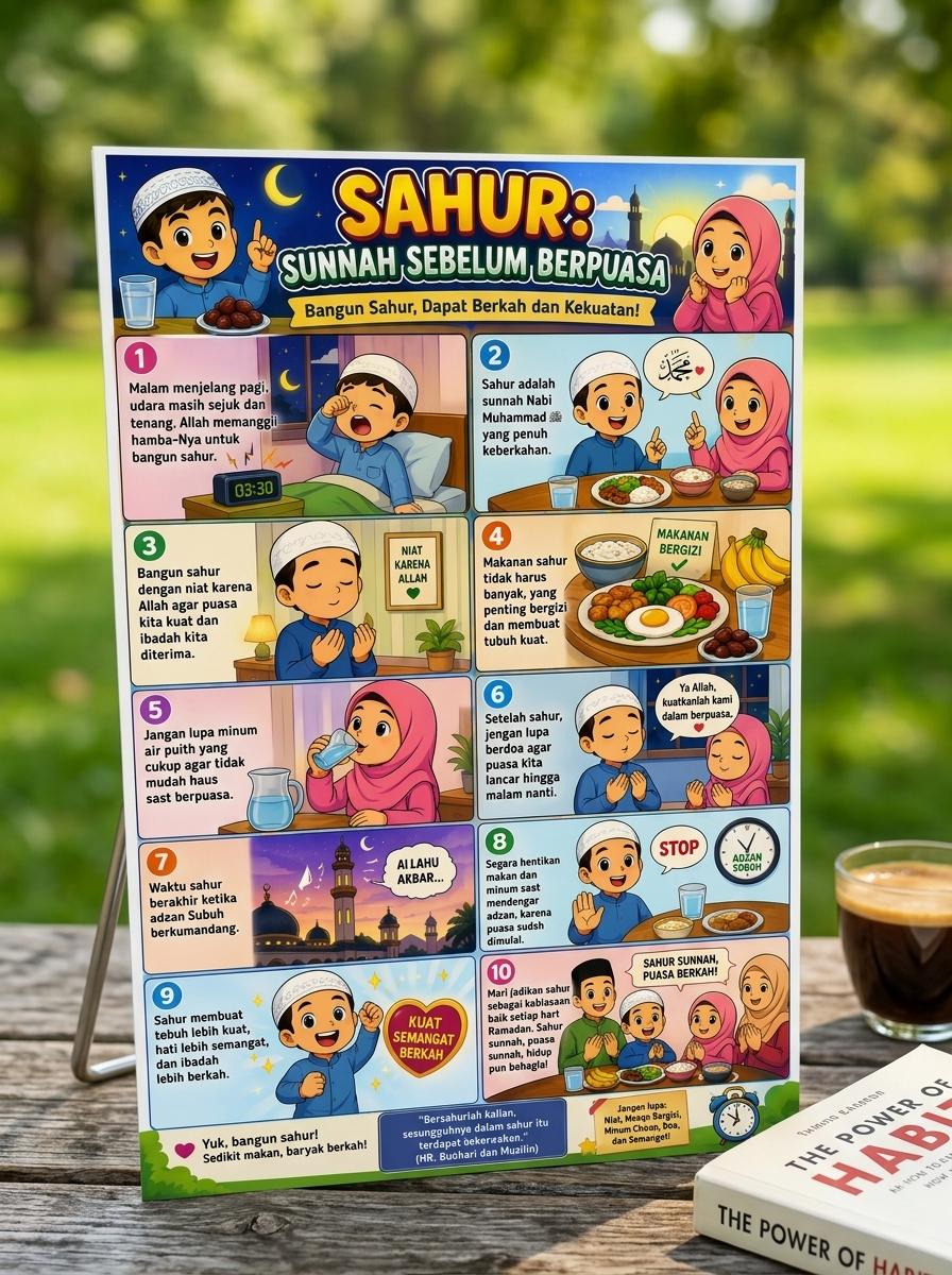 Poster Dakwah Sunnah Sahur dan Adab Berpuasa Pajangan Dinding Kamar Anak Terbaru