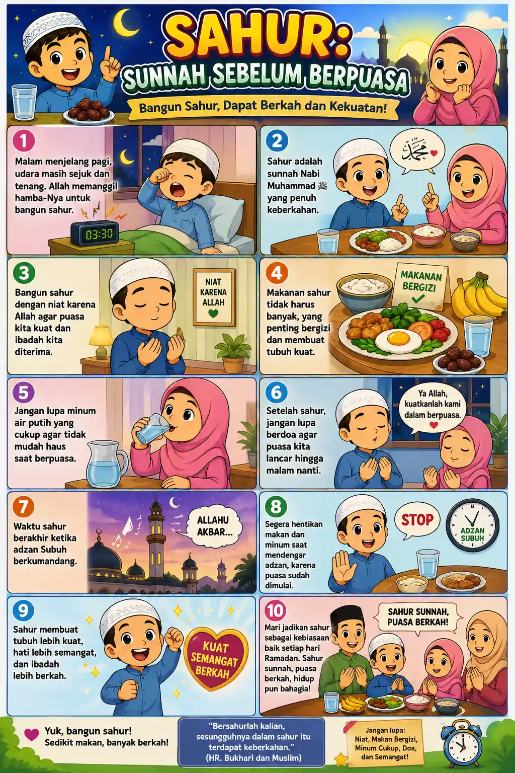 Poster Dakwah Sunnah Sahur dan Adab Berpuasa Pajangan Dinding Kamar Anak Terbaru