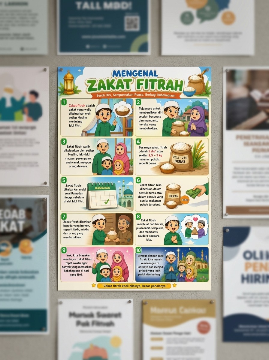 Poster Edukasi Anak Mengenal Zakat Fitrah Alat Peraga Belajar Agama Islam TK SD Sekolah