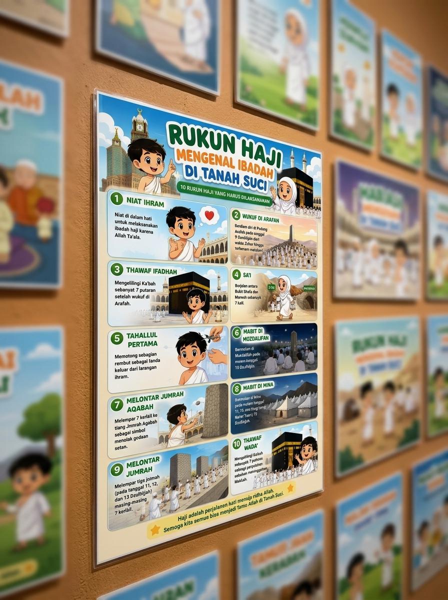 [TERMURAH] Poster Rukun Haji Ukuran Besar Alat Bantu Belajar Anak TK SD
