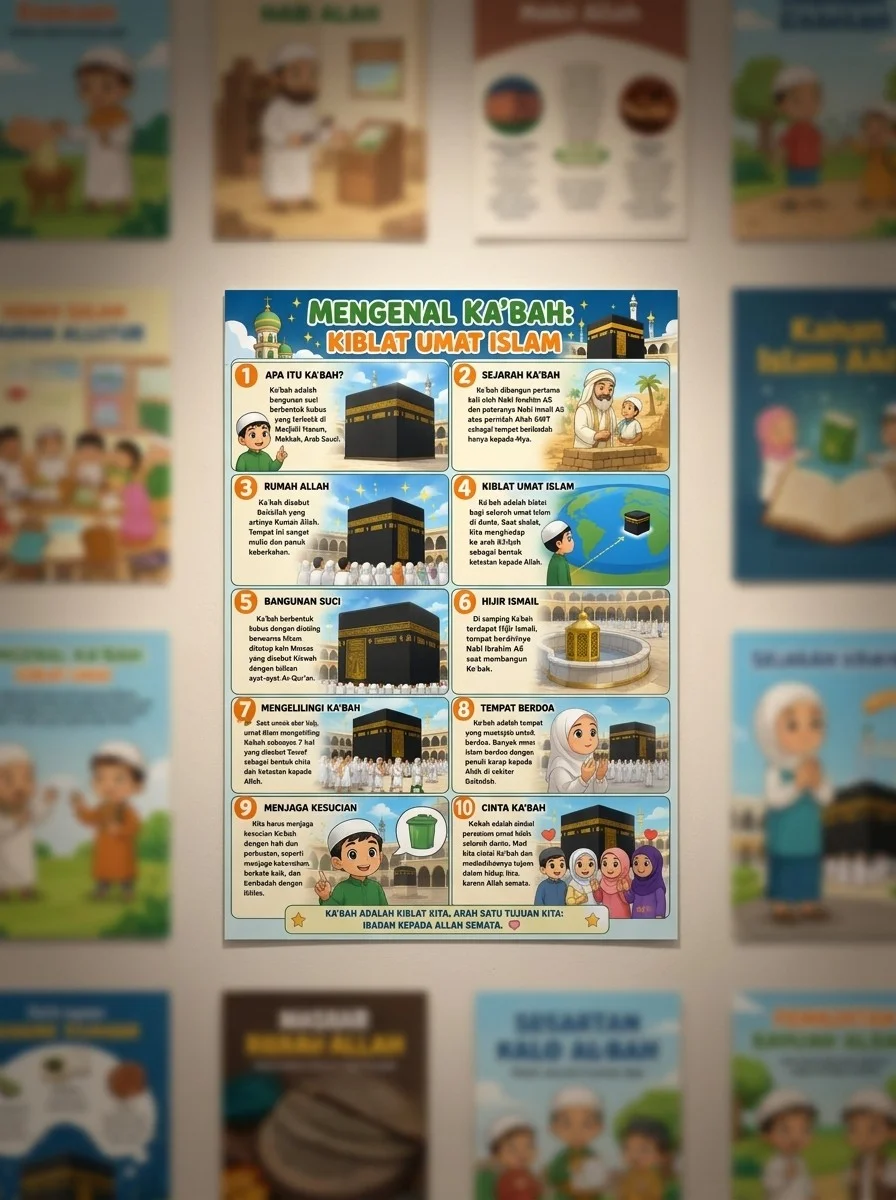Poster Edukasi Anak Mengenal Ka'bah Kiblat Umat Islam Alat Peraga Pendidikan Agama Islam SD TK Terbaru