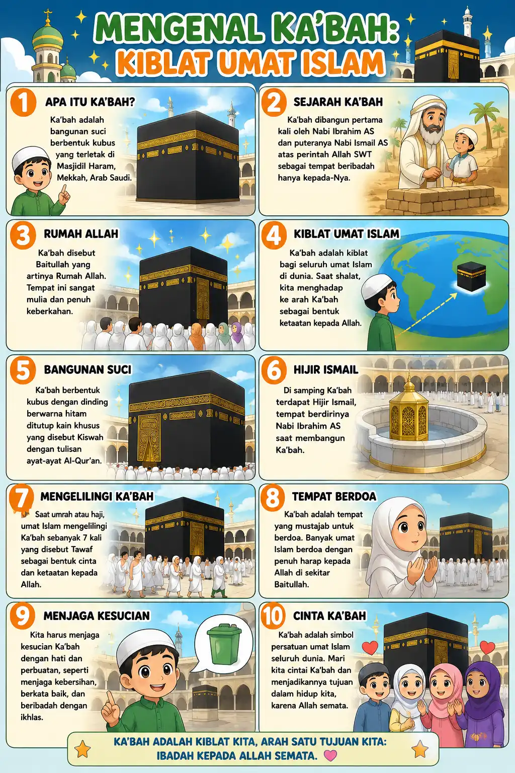 Poster Edukasi Anak Mengenal Ka'bah Kiblat Umat Islam Alat Peraga Pendidikan Agama Islam SD TK Terbaru