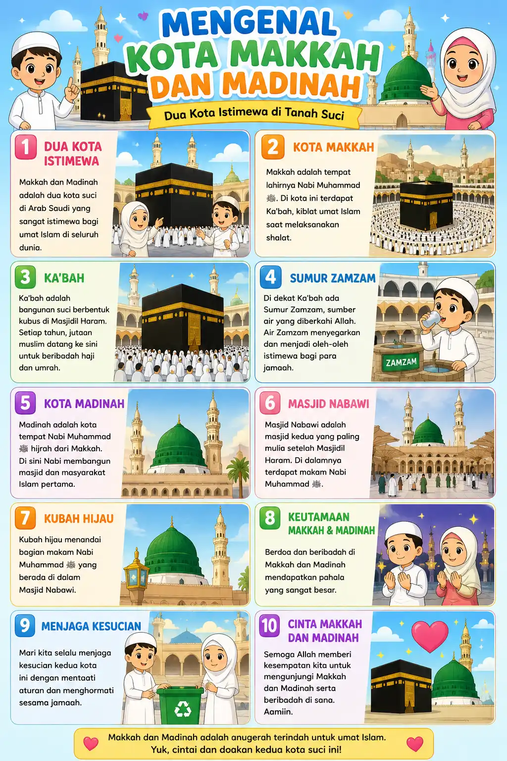 Poster Islami Anak Mengenal Kota Makkah Madinah Media Belajar PAUD TK SD Kualitas HD