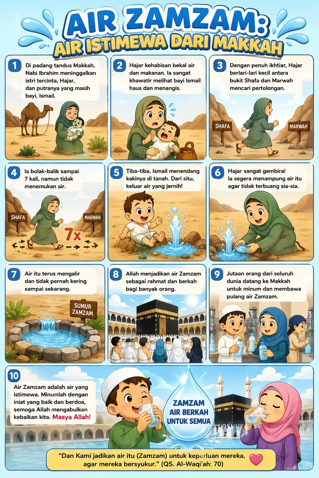 Poster Air Zamzam Makkah Edukasi Anak - Hiasan Dinding Islami Souvenir Haji Umroh Premium