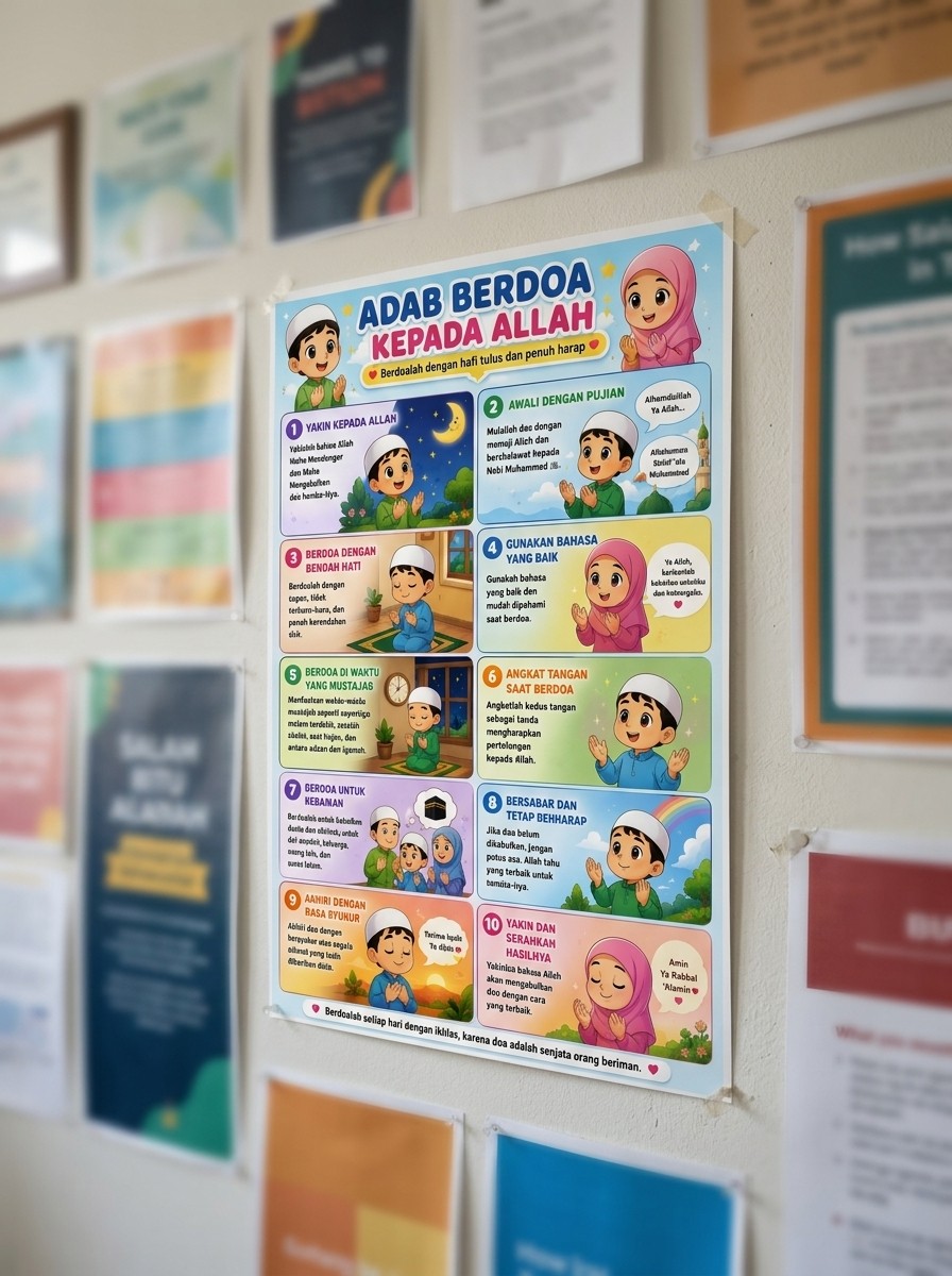 Media Belajar Anak - Poster Adab Berdoa kepada Allah - Poster Edukasi Islami Termurah