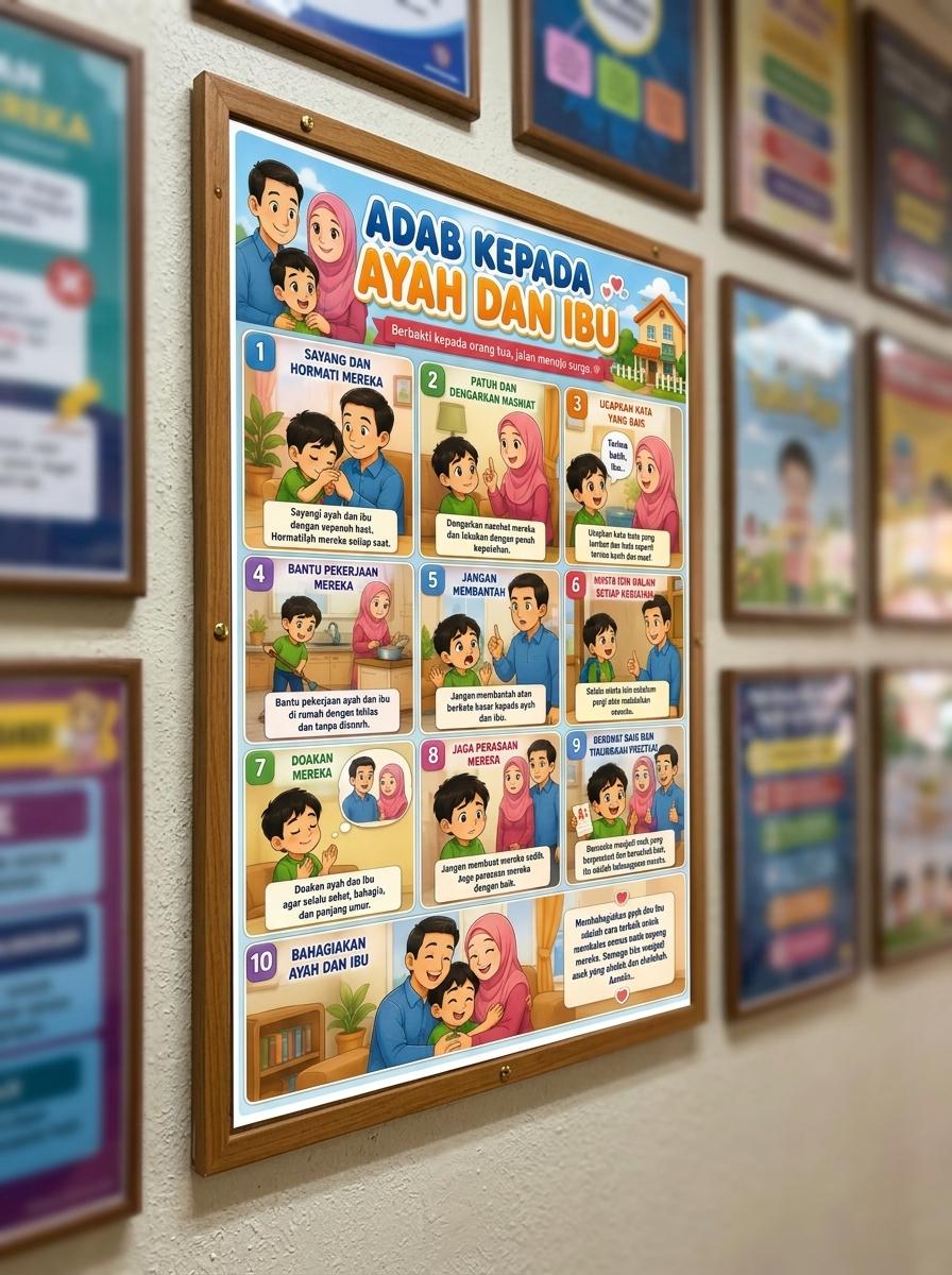 [TERMURAH] Poster Adab kepada Ayah dan Ibu Hiasan Dinding Islami Edukatif Anak