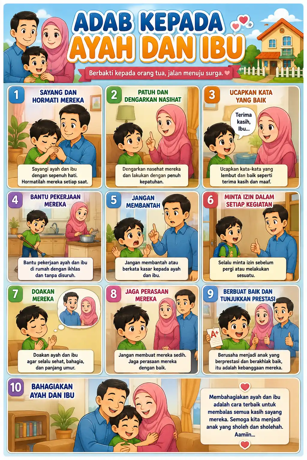 [TERMURAH] Poster Adab kepada Ayah dan Ibu Hiasan Dinding Islami Edukatif Anak