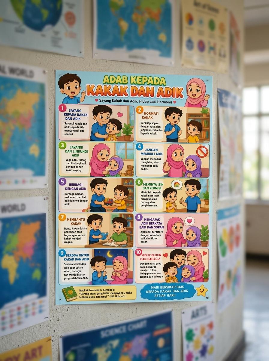 Poster Adab Sopan Santun Kakak Adik Media Belajar Karakter Anak Muslim Poster Dinding Edukasi Viral
