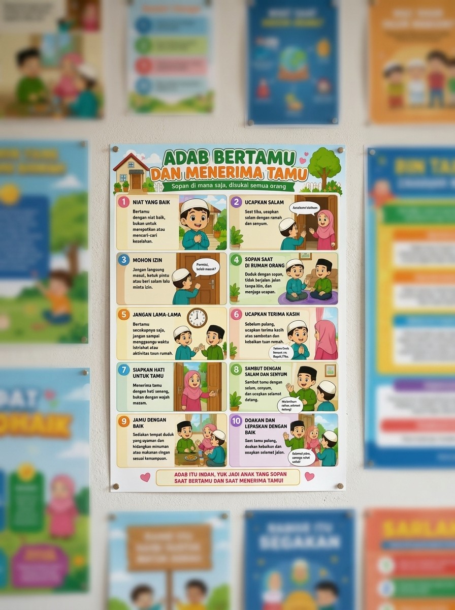 Poster Adab Bertamu dan Menerima Tamu Alat Peraga Edukasi Anak Islami Terlaris Original