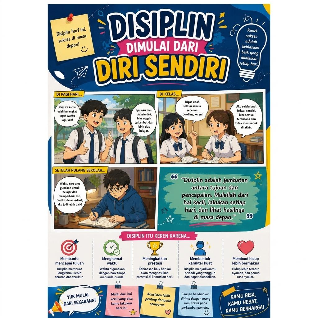 [TERMURAH] Pajangan Dinding Poster Disiplin Dimulai dari Diri Sendiri - Hiasan Kantor & Ruang Kerja