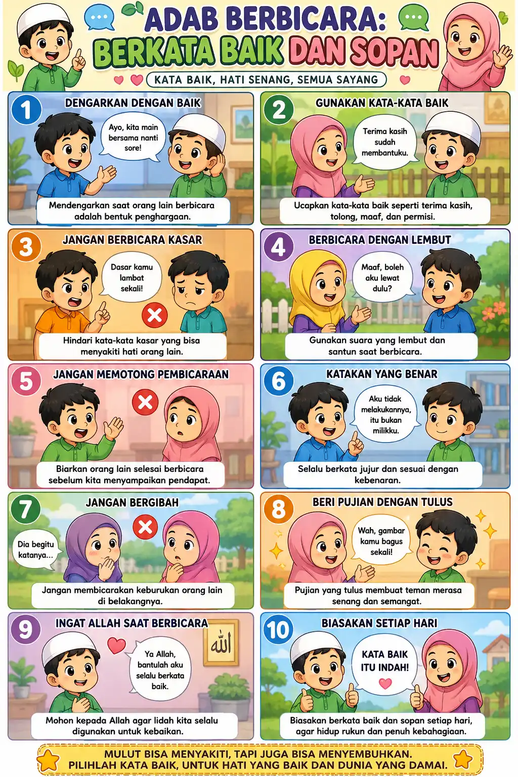 Poster Adab Berbicara Anak Muslim Berkata Baik & Sopan Hiasan Dinding Edukatif