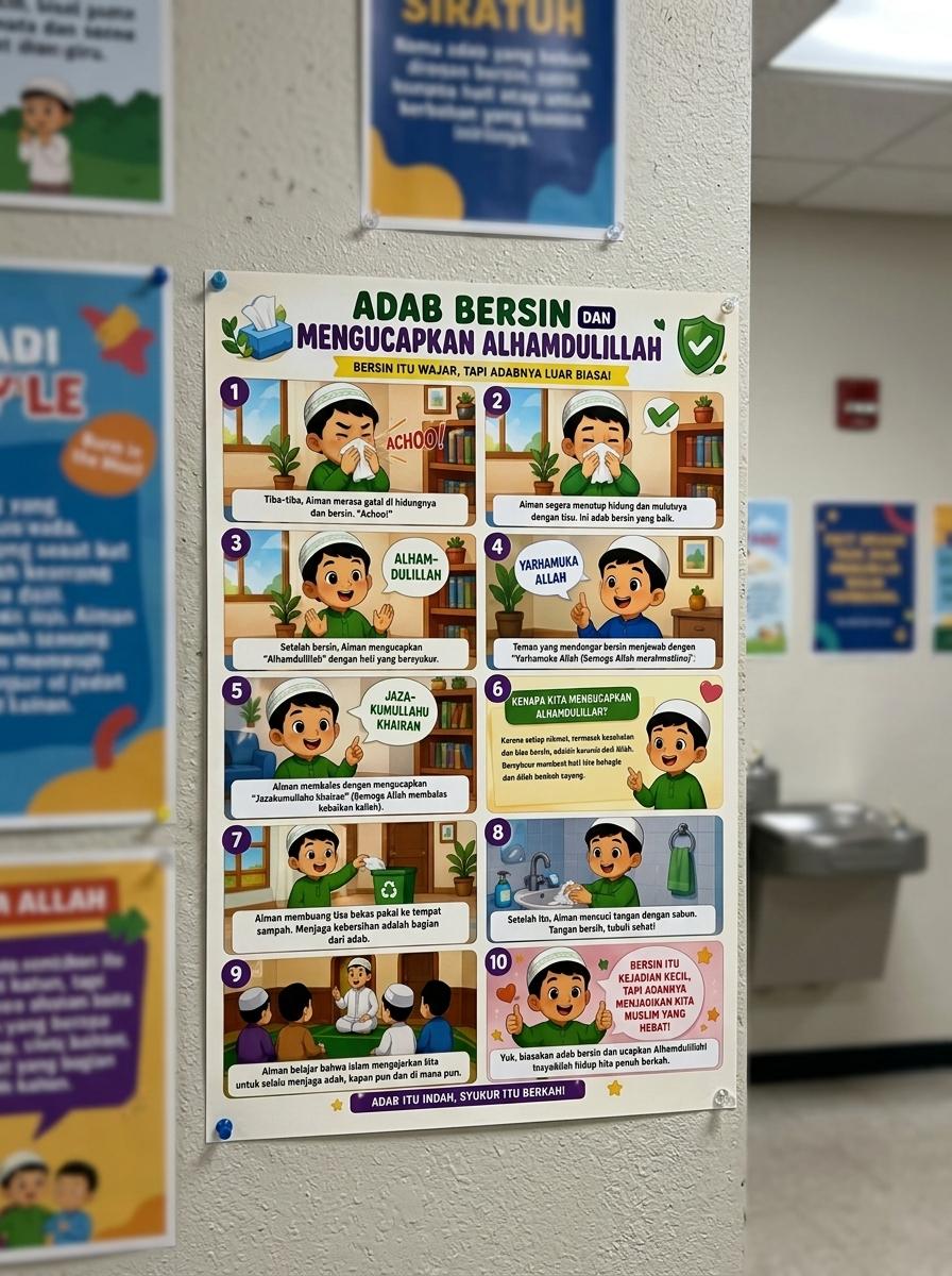[MURAH] Poster Adab Bersin & Doa Alhamdulillah Alat Peraga Pendidikan Anak TK SD